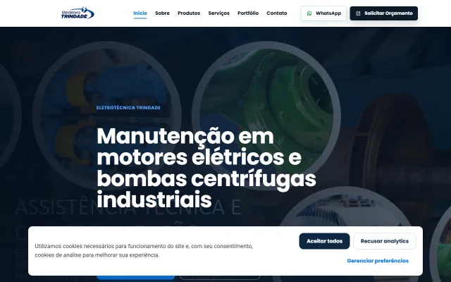 Captura de tela do site da Eletrotécnica Trindade