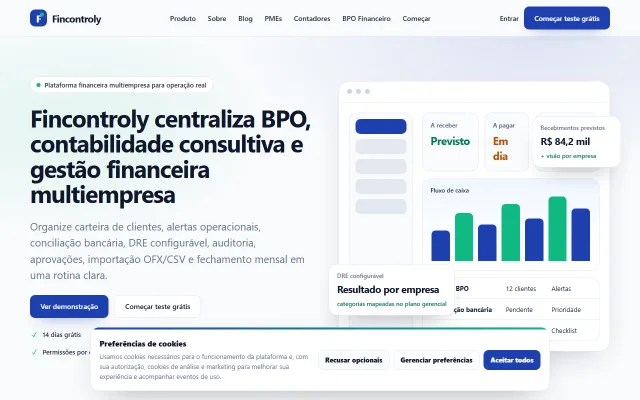 Captura de tela da plataforma Fincontroly