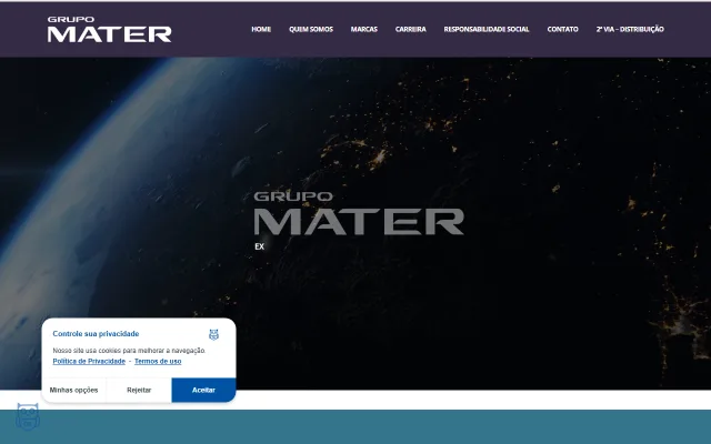 Captura de tela do site do Grupo Mater
