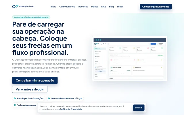Captura de tela da landing page da Operação Freela